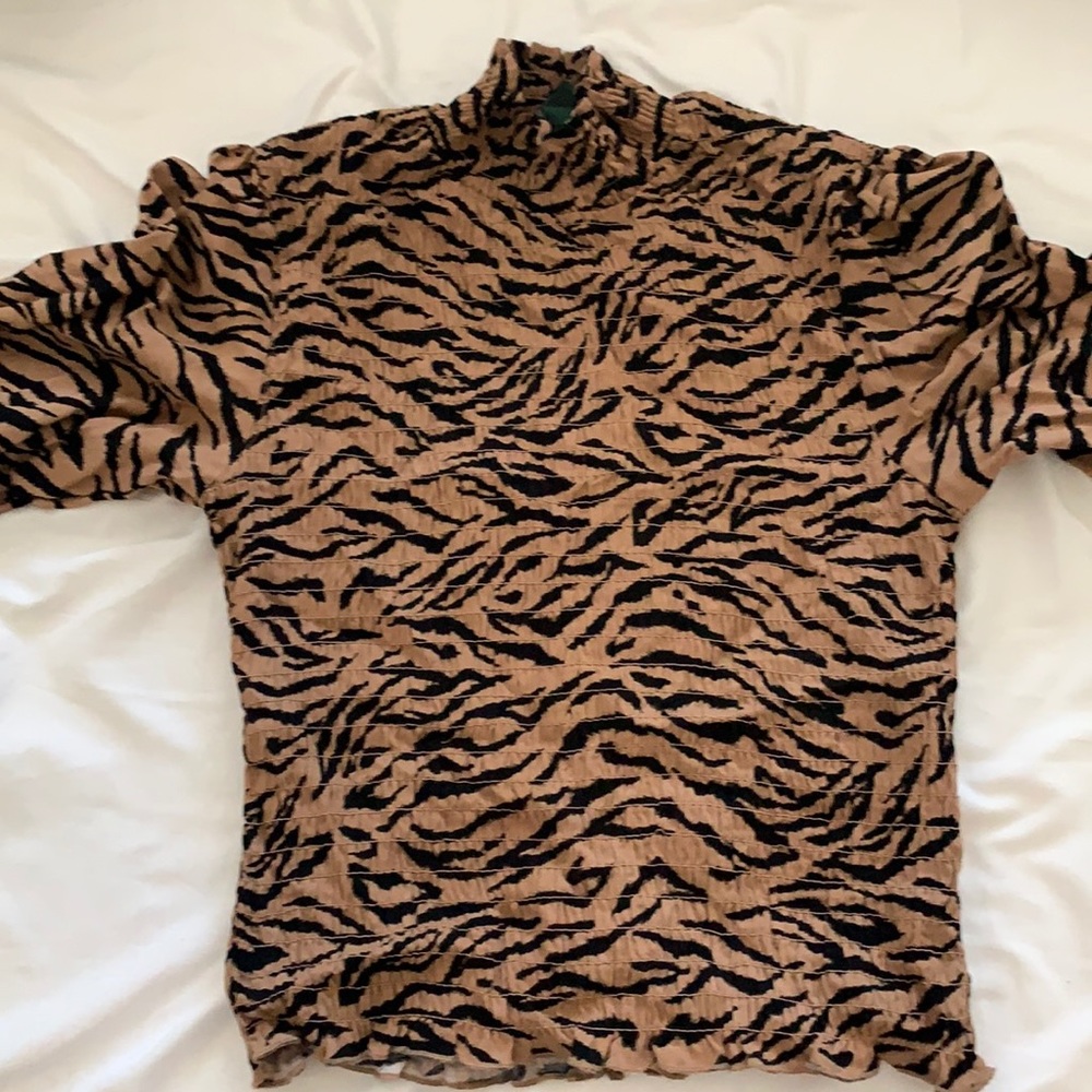 Mock neck zebra print long sleeve shirt